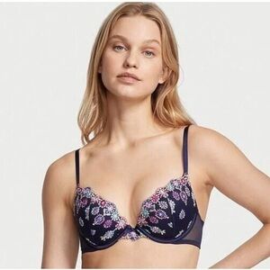 VICTORIA'S SECRET DREAM ANGELS Push-Up Bra Noir Navy Embroidery VS